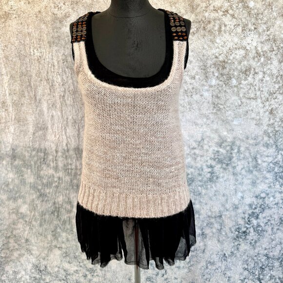 Black Sweater Tank w/Sheer Underlay & Sequins Racer Back - S - Picture 2 of 9